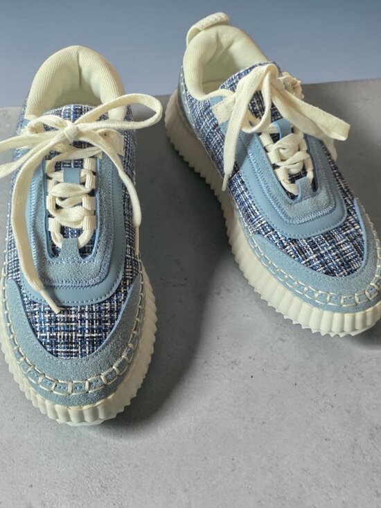 Corkys Shoes - EUC CORKY's ( 8 ) HEY GIRL ADVENTURE Blue/Off White Tweed Platform Tennis Shoe